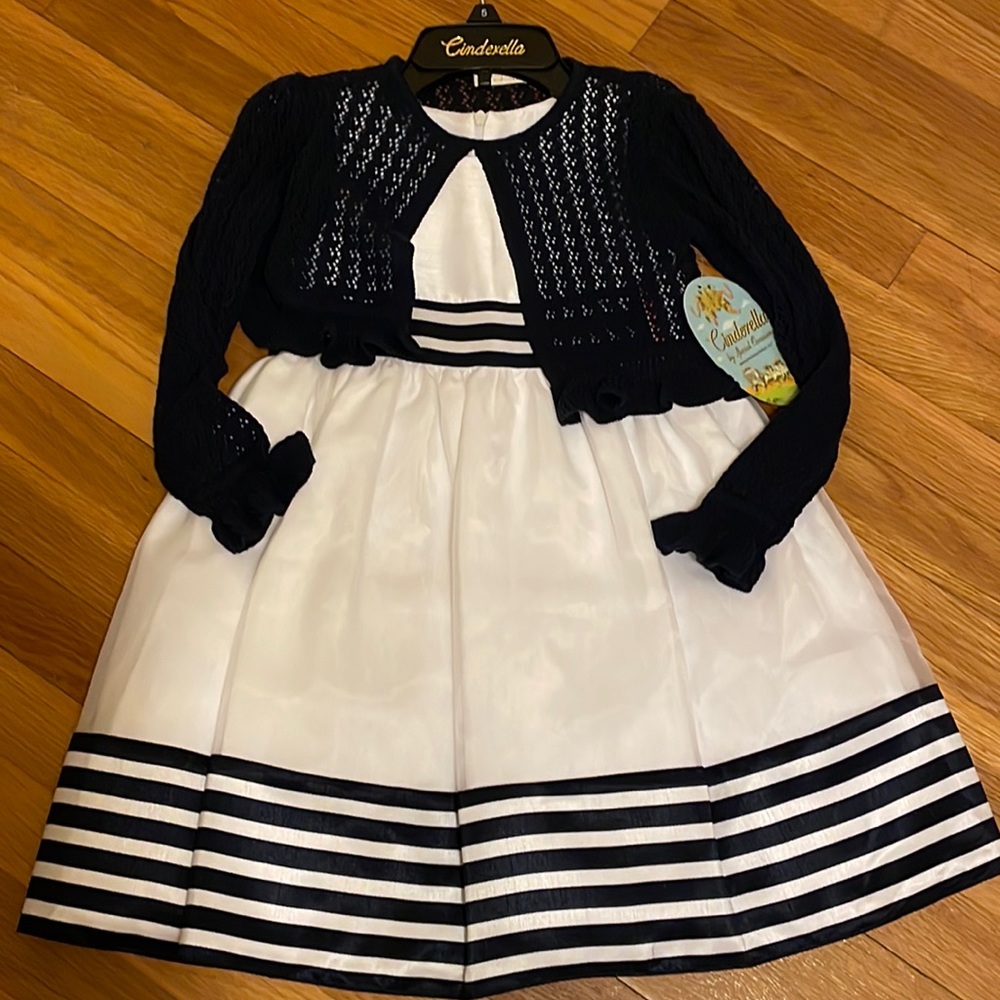 Cinderella Special occasions White Navy Flower Girl / Formal Dress bolero NWT